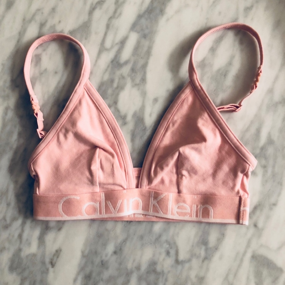 CK Logo Wide Waistband Triangle Bra - Pink - XS